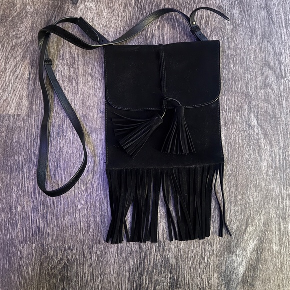 NILI LOTAN Suede Fringe Crossbody Bag Black - Picture 2 of 6